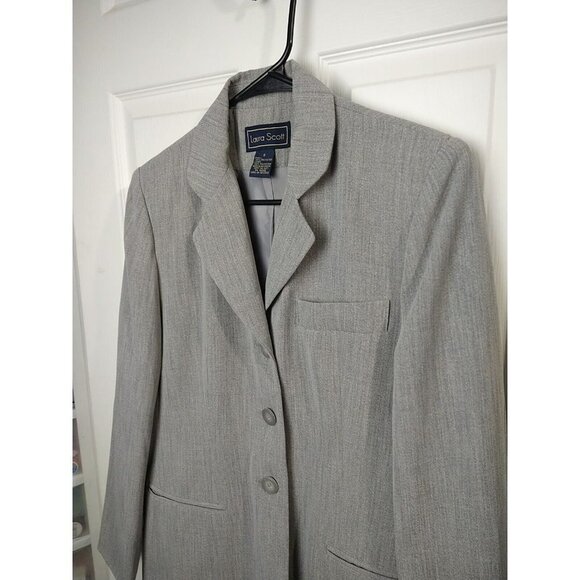 Laura Scott Grey Collared Lined Three Button Close Career Jacket Size 8 - Picture 2 of 16